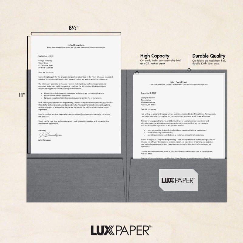لوكس بيبر مجلدات العروض التقديمية مقاس 9 × 12 من LUXPaper - جيبان قياسيان - كتان رمادي استرليني - عبوة من 25 قطعة | مثالي لمواد مبيعات كتيبات موسم الضرائب وأكثر من ذلك بكثير! | SF-101-CSG100-25 - Image 4